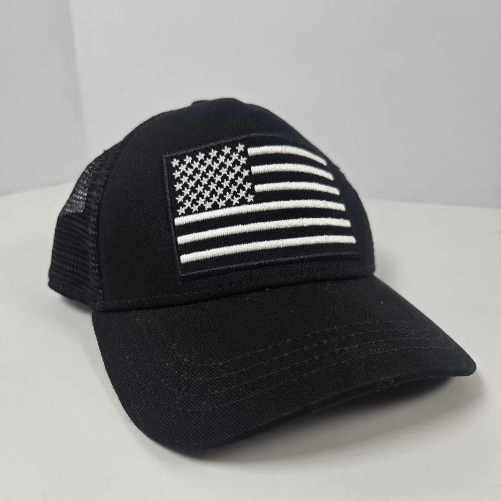 Knuckleheads Trucker Hat Kids XS Black American Flag Snapback Mesh Cap 6-12m